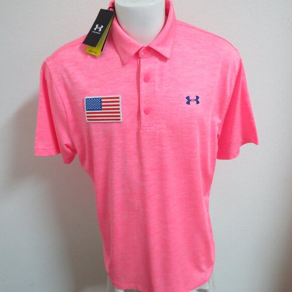 NEW XL Pink Under Armour Men’s db #A40 Golf Polo Shirt - Picture 1 of 12